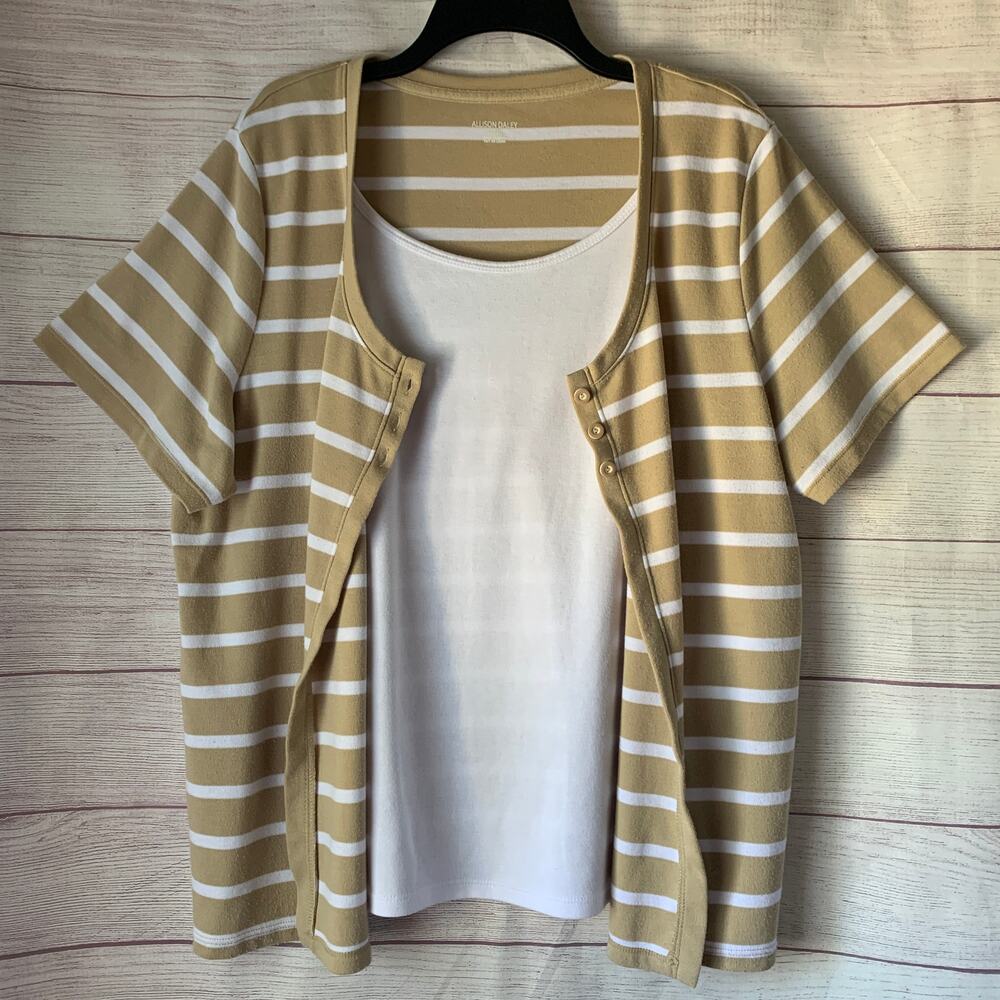 Allison Daley Striped Mock 2-Piece Set Layered Tan Striped Top Size XL